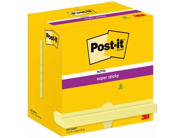 Post-it® Super Sticky Notes Canary Yellow™, 12 kpl, 76 mm x 127 mm
