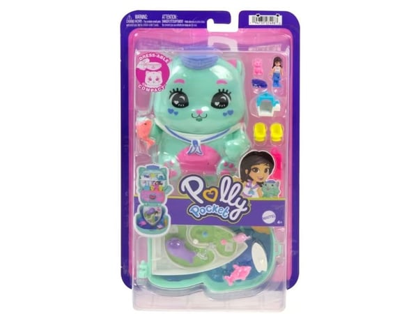Polly Pocket Cat Cruise kompaktsett: 1 mikro-dukke, 2 kattfigurer og tilbehør JCR37