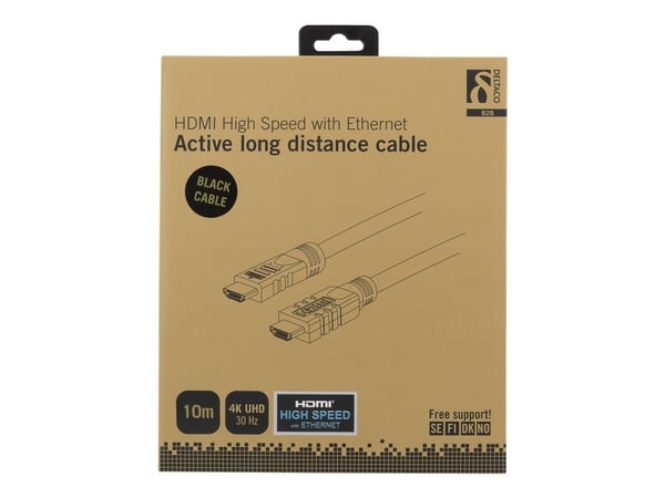 DELTACO HDMI-1100 - HDMI-kaapeli Ethernet-yhteydellä - HDMI-uros HDMI-uros - 10 m - musta