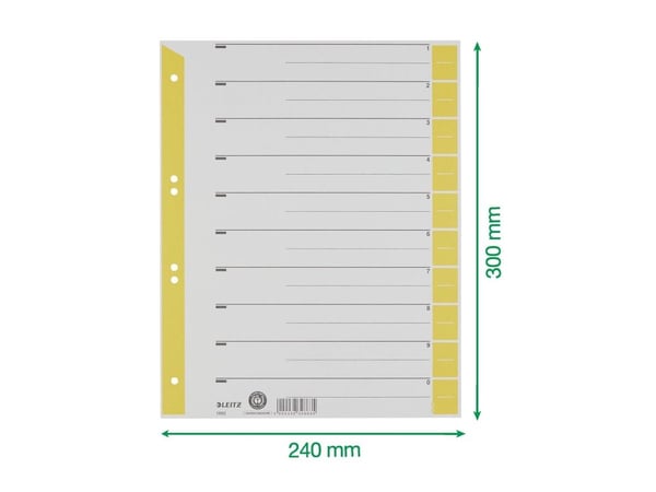 Leitz - Inndeler - 10 deler - fortrykt: 0-9 - for A4 (210 x 297 mm) - med fliker - gul