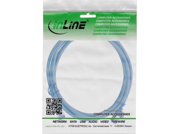 InLine patchkabel Slim Cat.6A, S/FTP, TPE (LSZH), fleksibel, PoE, blå, 7,5 m (74907B)