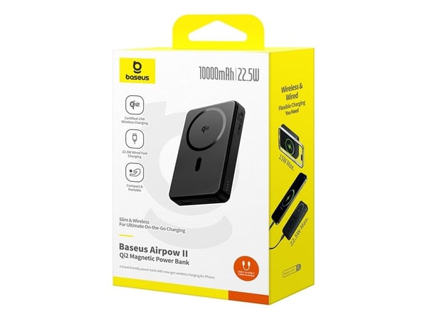 Baseus Airpow 2, 10000 mAh, Trådløs lading, 3,7 V, 22,5 W, Sort