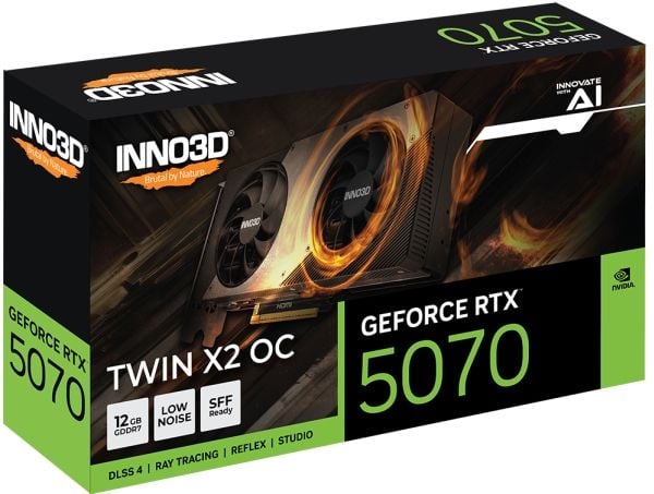 Inno3D GeForce RTX 5070 TWIN X2 OC - Grafikkort - GeForce RTX 5070 - 12 GB GDDR7 - PCI Express 5.0 - HDMI, 3 x DisplayPort - boks
