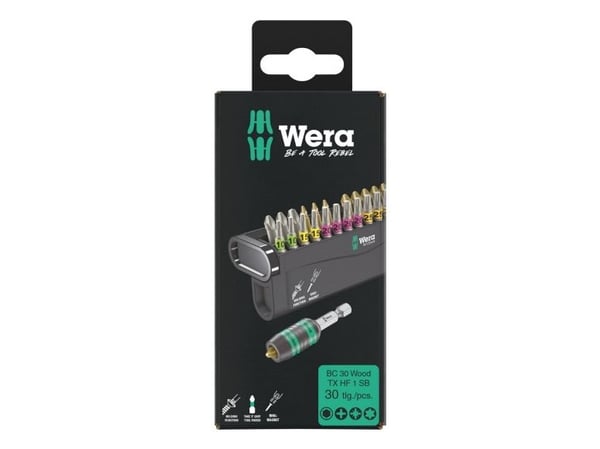 Wera 05057437001, 29 stykker, Philips, Pozidriv, Torx Plus, 1/4", PH 2, PH 3, PZ 1, PZ 2, PZ 3, TX10, TX15, TX20, TX25, TX30, TX40
