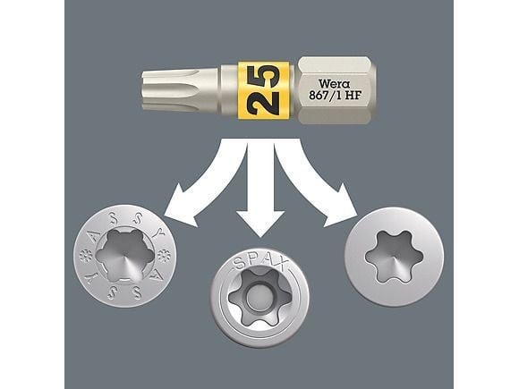 Wera 05057437001, 29 stykker, Philips, Pozidriv, Torx Plus, 1/4", PH 2, PH 3, PZ 1, PZ 2, PZ 3, TX10, TX15, TX20, TX25, TX30, TX40