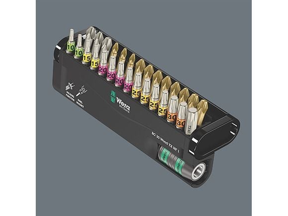 Wera 05057437001, 29 stykker, Philips, Pozidriv, Torx Plus, 1/4", PH 2, PH 3, PZ 1, PZ 2, PZ 3, TX10, TX15, TX20, TX25, TX30, TX40