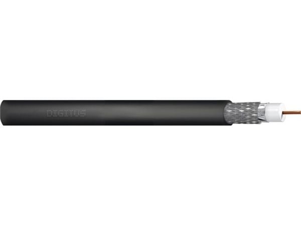 DIGITUS RG-6 koaksiaalikaapeli, 75 Ohm, suojattu (2x folio + 77% punos), Fca, PE, 500m, musta, kela DIGITUS RG-6 koaksiaalikaapeli, 75 Ohm, suojattu (2x folio + 77% punos), Fca, PE, 500m, musta, kela