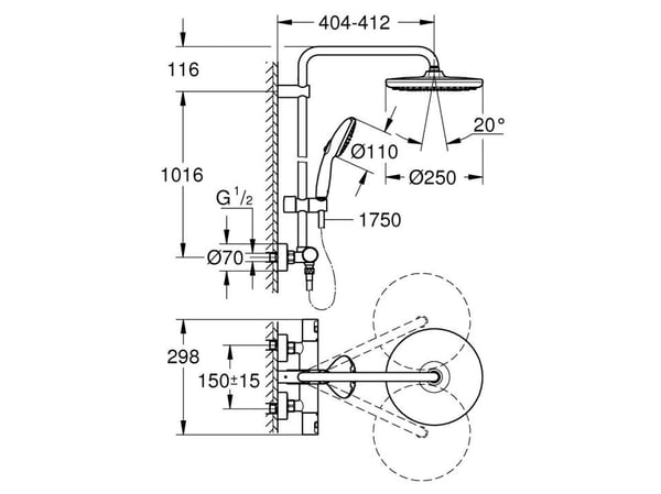 Grohe Vitalio Start System 250 Dusjsystem med termostat for veggmontering - Krom