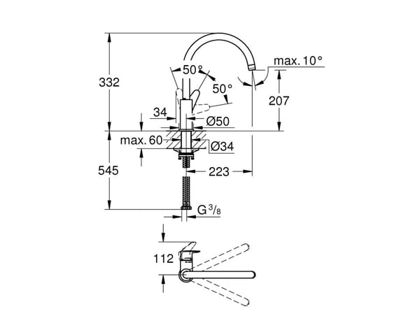 Grohe DIY Start Curve en spak - köksbänk C pip 31554001