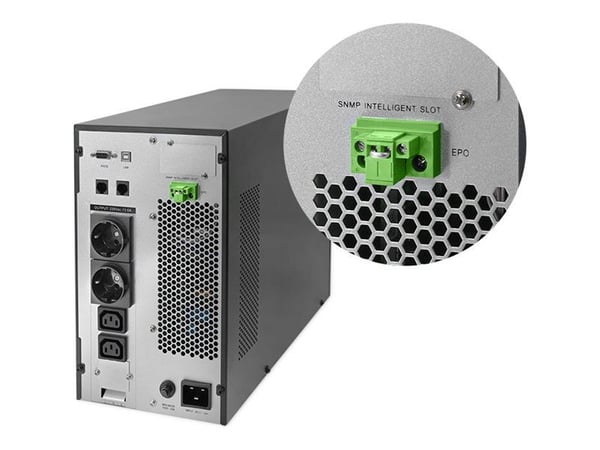 Qoltec - UPS - power factor 1.0, LCD, EPO, on-line - AC 110-300 V - 3000 watt - 3000 VA - 7 Ah - RS-232, USB, RJ-45 - utgangskontakter: 4 - svart