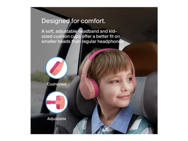 Belkin SoundForm Mini - Hodetelefoner med mikrofon - on-ear - Bluetooth - trådløs, kablet - 3,5 mm jakk - rosa