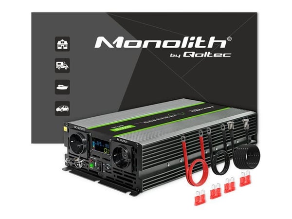 Qoltec Monolith spenningsomformer | 3000W | 6000W | 24V til 230V | Ren sinus | LCD