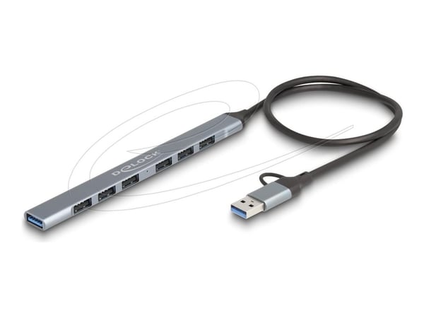 Delock 7 Port Slim USB Hub med USB Type-C eller USB Type-A till 1 x USB 5 Gbps Type-A + 6 x USB 2.0 Type-A