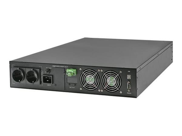 Qoltec - UPS (kan monteres i rack) - power factor 1.0, LCD, EPO, on-line - AC 110-300 V - 3000 watt - 3000 VA - 7 Ah - RS-232, USB - utgangskontakt...