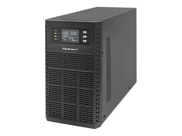 Qoltec - UPS - power factor 1.0, LCD, EPO, on-line - AC 110-300 V - 3000 watt - 3000 VA - 7 Ah - RS-232, USB, RJ-45 - utgangskontakter: 4 - svart