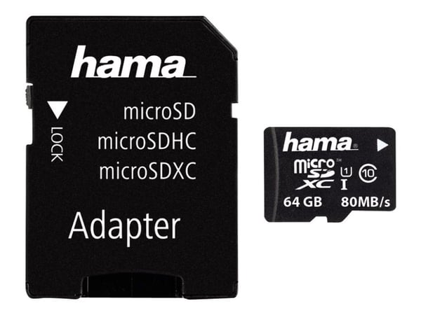 Hama - Flashminnekort (SD-adapter inkludert) - 64 GB - UHS Class 1 / Class10 - microSDXC UHS-I