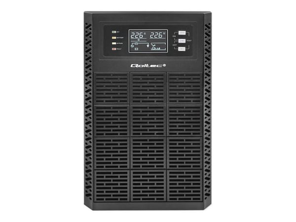 Qoltec - UPS - power factor 1.0, LCD, EPO, on-line - AC 110-300 V - 3000 watt - 3000 VA - 7 Ah - RS-232, USB, RJ-45 - utgangskontakter: 4 - svart
