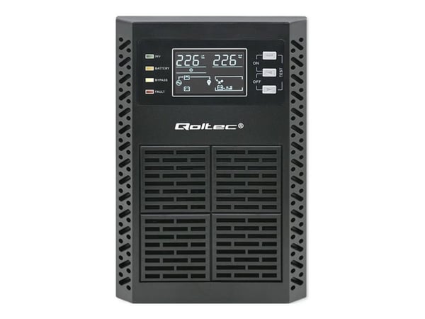 Qoltec - UPS - power factor 1.0, LCD, EPO, on-line - AC 110-300 V - 2000 watt - 2000 VA - 9 Ah - RS-232, USB, RJ-45 - utgangskontakter: 3 - svart
