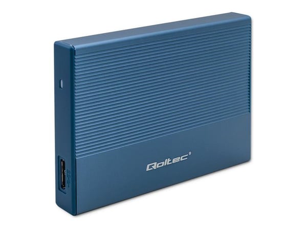 Qoltec aluminiumshus | SSD HDD 2,5" stasjonsplass | SATA | USB 3.0 | Superhastighet 5 Gb/s | 2TB | Blå