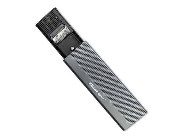 Qoltec aluminiumshus | M.2 SSD-brønn | SATA | NGFF | USB-C | Superhastighet 6Gb/s | 2TB | Grå