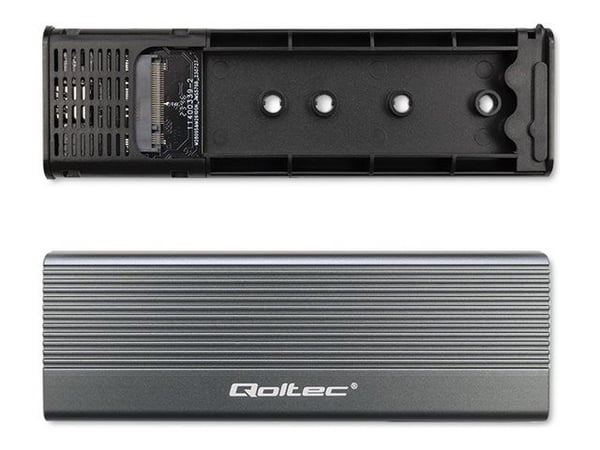Qoltec aluminiumshus | M.2 SSD-brønn | SATA | NGFF | USB-C | Superhastighet 6Gb/s | 2TB | Grå