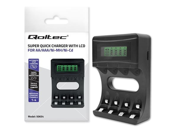 Qoltec - Batterilader - (for 4xAA/AAA) - 1800 mA - svart