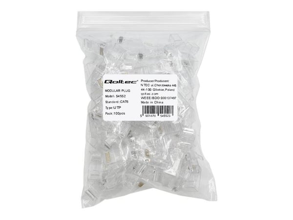 Qoltec - Nettverkkontakt - RJ-45 (hann) - UTP - CAT 6 - sølv (en pakke 100)