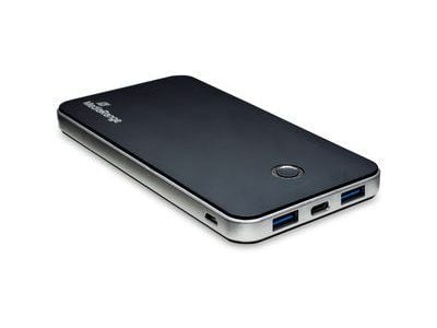 MediaRange MR753 - Strømbank - 10000 mAh - 37 Wh - 22.5 watt - 5 A - PD, QC - 3 utgangskontakter (2 x USB, USB-C) - på kabel: USB-C - svart, sølv