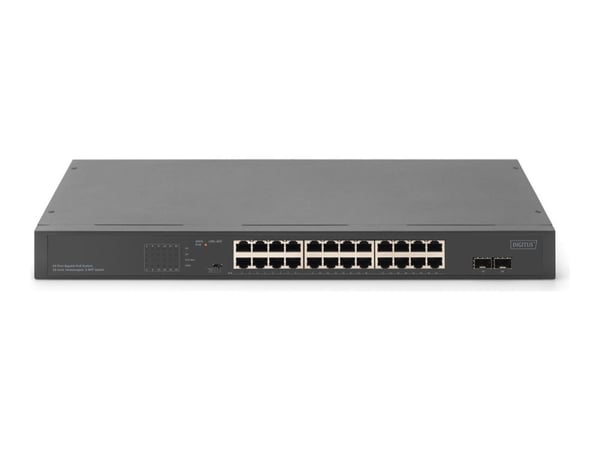 DIGITUS - Switch - 19" - ikke-styrt - 24 x 10/100/1000 + 2 x SFP (mini-GBIC) (opplink) - rackmonterbar - PoE+ (370 W)