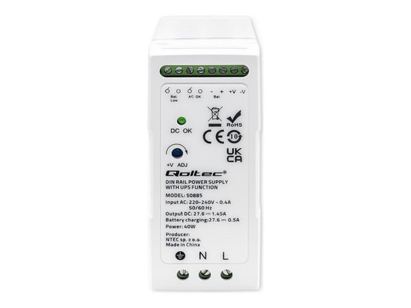 Qoltec Stable DIN Rail -virtalähde UPS-toiminnolla | 40W