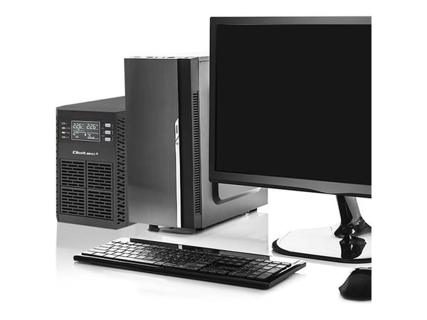 Qoltec - UPS - power factor 1.0, LCD, EPO, on-line - AC 110-300 V - 2000 watt - 2000 VA - 9 Ah - RS-232, USB, RJ-45 - utgangskontakter: 3 - svart