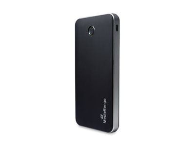 MediaRange MR753 - Strømbank - 10000 mAh - 37 Wh - 22.5 watt - 5 A - PD, QC - 3 utgangskontakter (2 x USB, USB-C) - på kabel: USB-C - svart, sølv
