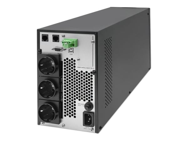 Qoltec - UPS - power factor 1.0, LCD, EPO, on-line - AC 110-300 V - 2000 watt - 2000 VA - 9 Ah - RS-232, USB, RJ-45 - utgangskontakter: 3 - svart