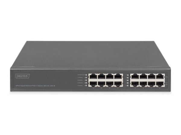 Digitus DN-95118, Fast Ethernet, Gigabit Ethernet, 10,100,1000 Mbit/s, IEEE 802.3af, IEEE 802.3at, IEEE 802.3bt, Harmaa, 100 m, 1 tuuletin(t)