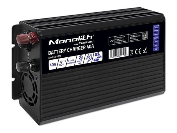 Qoltec Älykäs ammattimainen monoliittinen akkulaturi LiFePO4 AGM GEL SLA akuille | 40A | 12V
