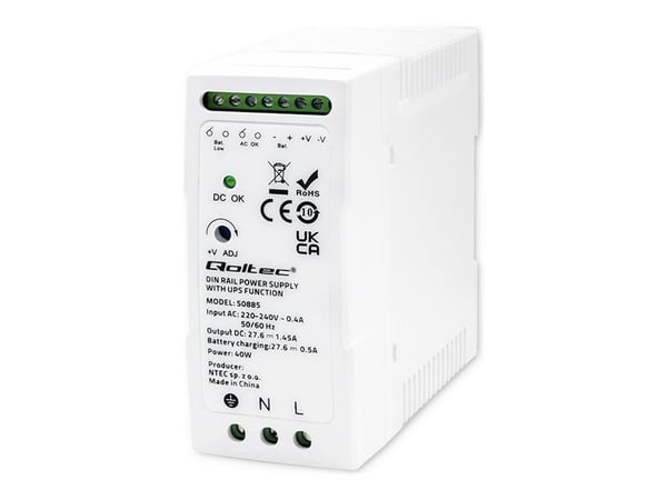 Qoltec Stable DIN Rail -virtalähde UPS-toiminnolla | 40W