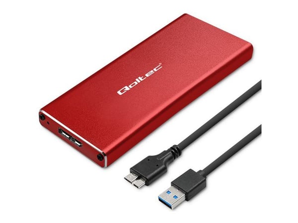Qoltec Housing | M.2 SSD-stasjonsplass | SATA | NGFF | USB 3.0 | Superhastighet 5 Gb/s | 2TB | rød