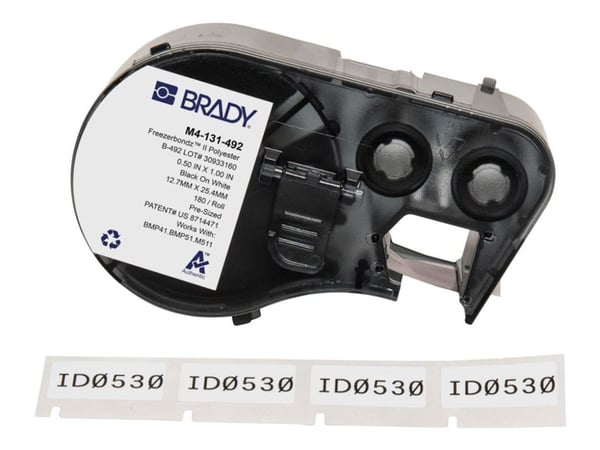 Brady FreezerBondz - Polyester - matt - permanent aggressivt akryllim - 81 micron - svart på hvitt - 12.7 x 25.4 mm 180 etikett(er) (1 rull(er) x 1...