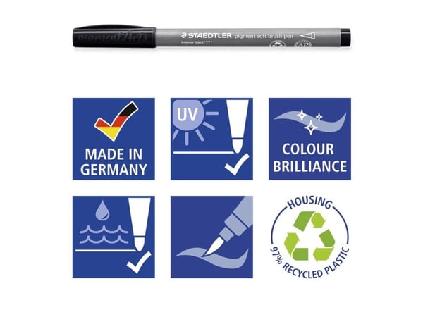 STAEDTLER 372 - Brush pen set - permanent - warm gray medium, warm gray light, cool gray medium, cool gray light, cool gray dark, intense black - f...