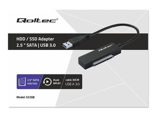Qoltec - Grensesnittsadapter - 2.5" - SATA 3Gb/s - USB 3.0 - svart