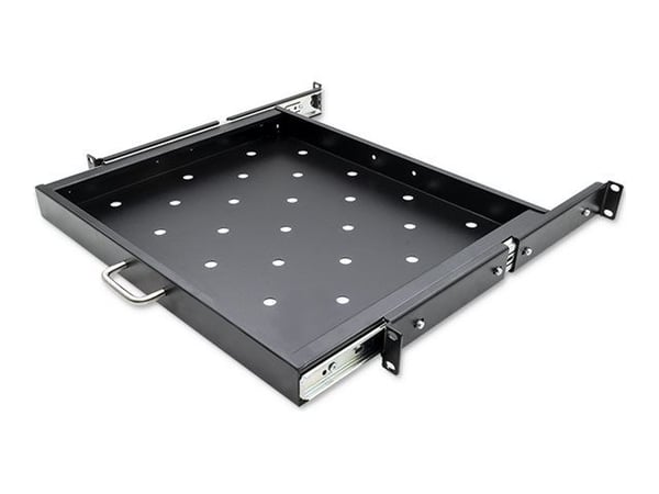 Qoltec - Skjutsregalhylla - solid stål, med handtag, 600x600 kompatibel, utdragbar - svart - 19"