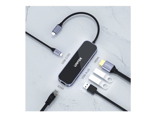 Unitek uHUB H6 D1084A - Dokkingstasjon - USB-C - HDMI - GigE