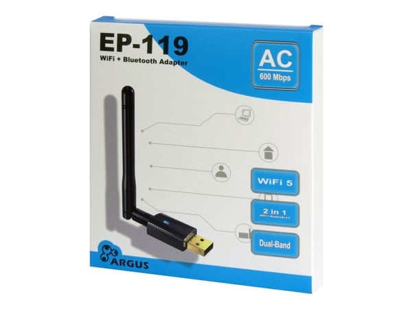 Argus EP-119 - Nettverksadapter - USB 2.0 - Wi-Fi 5, Bluetooth 4.2