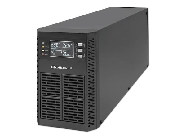 Qoltec - UPS - power factor 1.0, LCD, EPO, on-line - AC 110-300 V - 2000 watt - 2000 VA - 9 Ah - RS-232, USB, RJ-45 - utgangskontakter: 3 - svart