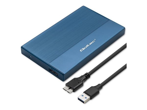 Qoltec aluminiumshus | SSD HDD 2,5" stasjonsplass | SATA | USB 3.0 | Superhastighet 5 Gb/s | 2TB | Blå