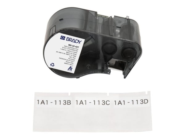 Brady B-427 - Vinyl - matt - permanent akryl-adhesiv - 101,6 mikroner - svart på hvitt, blank - 38.1 x 38.1 mm 180 etikett(er) (1 rull(er) x 180) s...