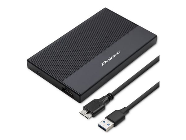 Qoltec aluminiumshus | SSD HDD 2,5" stasjonsplass | SATA | USB 3.0 | Superhastighet 5 Gb/s | 2TB | Svart