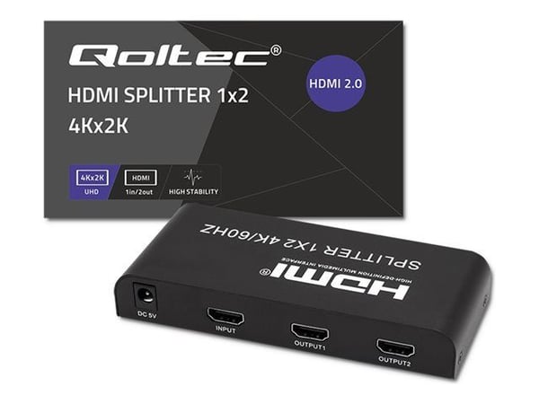 Qoltec - Video/lyd-splitter - active, high stability - 2 x HDMI - stasjonær - DC
