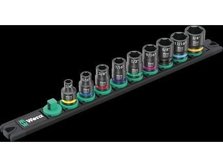 Wera 05005452001, Kraftpipesett, Flerfarget, 9 hoder, 3/8", Imperisk, 1/2,1/4,3/4,3/8,5/16,5/8,7/16,9/16,11/16"