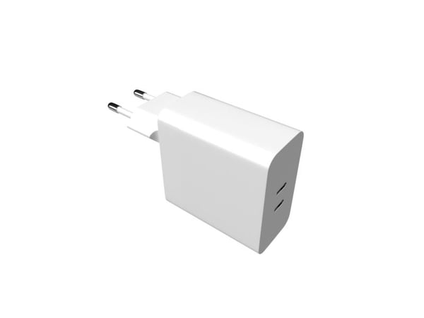 FIXED - Strømadapter - 65 watt - PD 3.0, SFC 2.0 - 2 utgangskontakter (USB-C) - hvit
